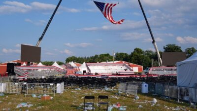 The scene following Donald Trump’s rally Saturday in Butler, Pa. (AP Photo/Evan Vucci)